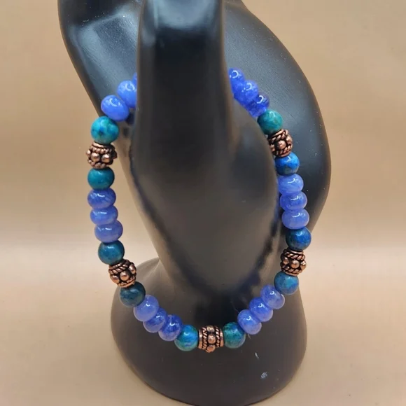 Purple Jade Chrysocholla, and Copper Beaded Bracelet - Picture 2 of 6